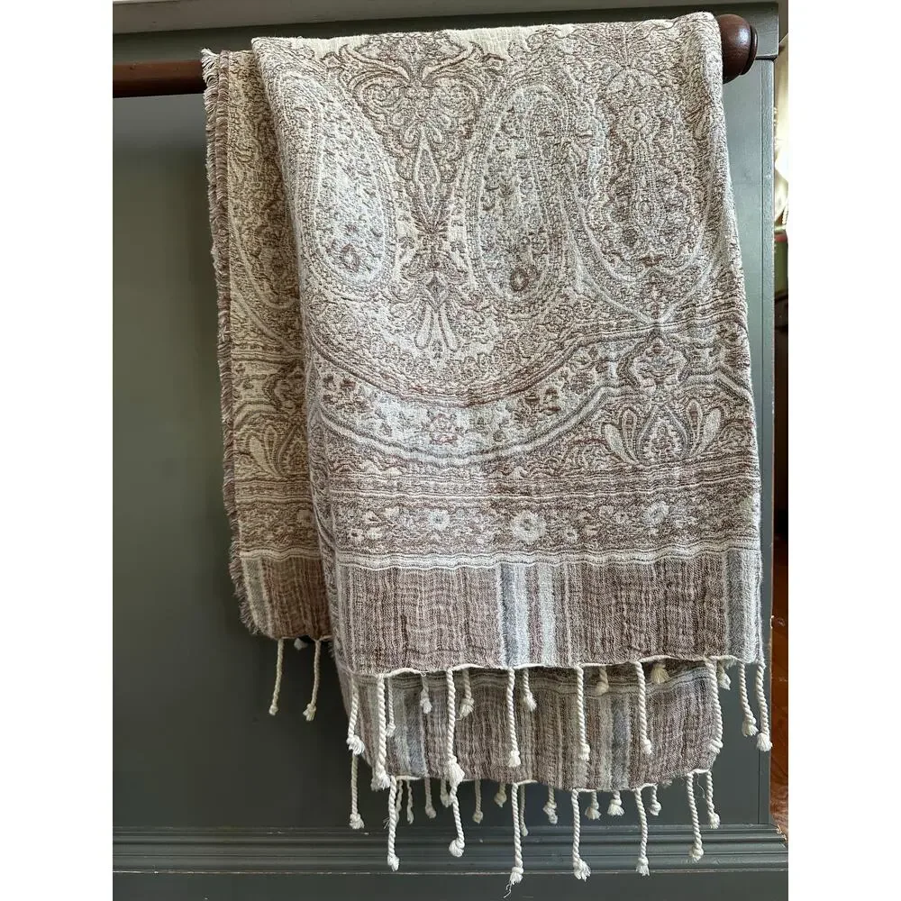 Ralph Lauren Marylebone Randle Cream Throw Blanket linen cotton cream paisley